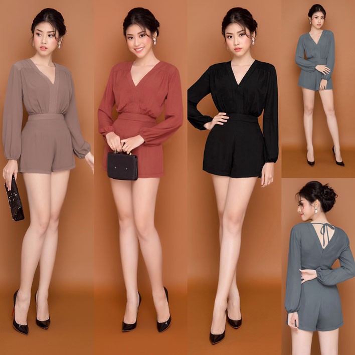 Jumpsuit nữ ngắn Cổ V Tay Dài Xinh Xắn J921