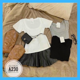 Áo thun cổ vuông bigsize 55-90kg, áo cổ vuông cộc tay form đẹp thời trang basic