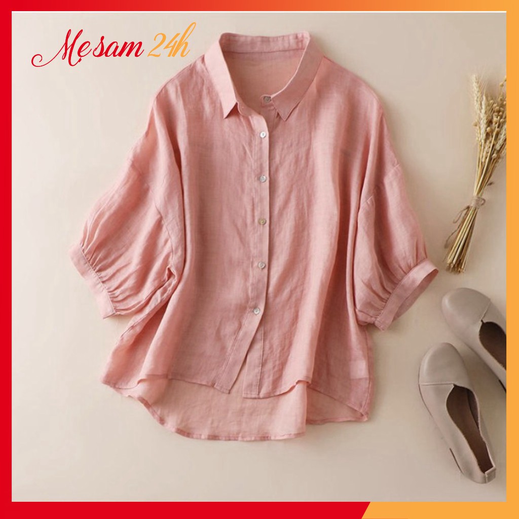 Áo sơ mi đũi nữ tay lỡ cổ đức Mẹ Sam 24h, chất liệu mềm mát, form vừa xinh, size từ 40 đến 95kg SMH.38 | BigBuy360 - bigbuy360.vn