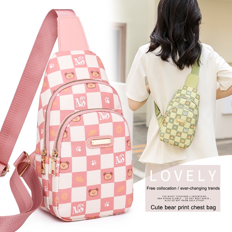 Túi Đeo Chéo Vai Chống Trộm In Hình Gấu Màu Trắng Thời Trang Dành Cho Nữ