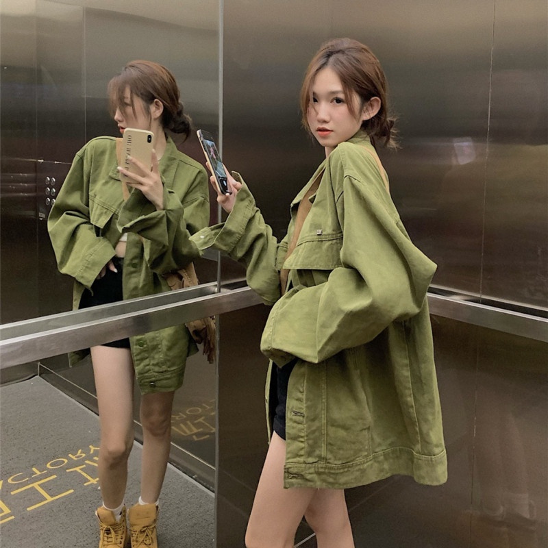 Áo Khoác Denim Dáng Rộng Thời Trang Mùa Thu Cá Tính Cho Nữ