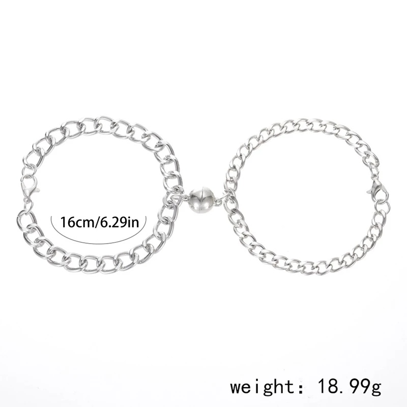 Set 2 vòng tay bằng thép không gỉ màu bạc có nam châm mặt hình trái tim cho cặp đôi