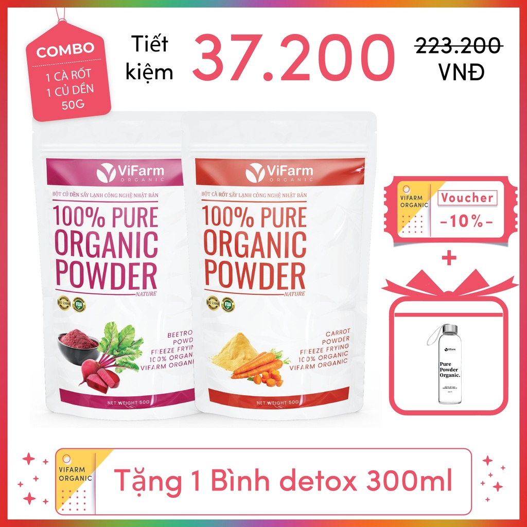 Bột Cà Rốt Nguyên Chất ViFarm 50gram Bổ Sung Vitamin A, Bột Cà Rốt Hữu Cơ Dinh Dưỡng Và Detox