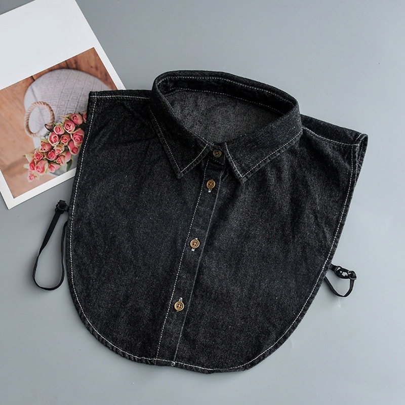 Cổ Áo Denim Giả Jean Cài Nút Có Thể Tháo Rời Thời Trang Thu Đông Vintage Cho Nữ