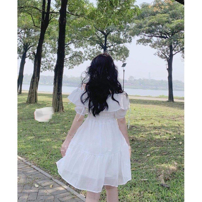 Váy 2 dây buộc nơ vai Vintage Nữ [FREESHIP🌸Đầm dáng ngắn, babydoll bánh bèo tiểu thư Ulzzang sang chảnh Hàn Quốc Maxi