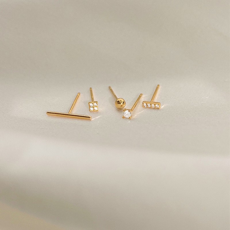 Bộ 5 bông tai mạ bạc 925 đính đá Zircon Mini