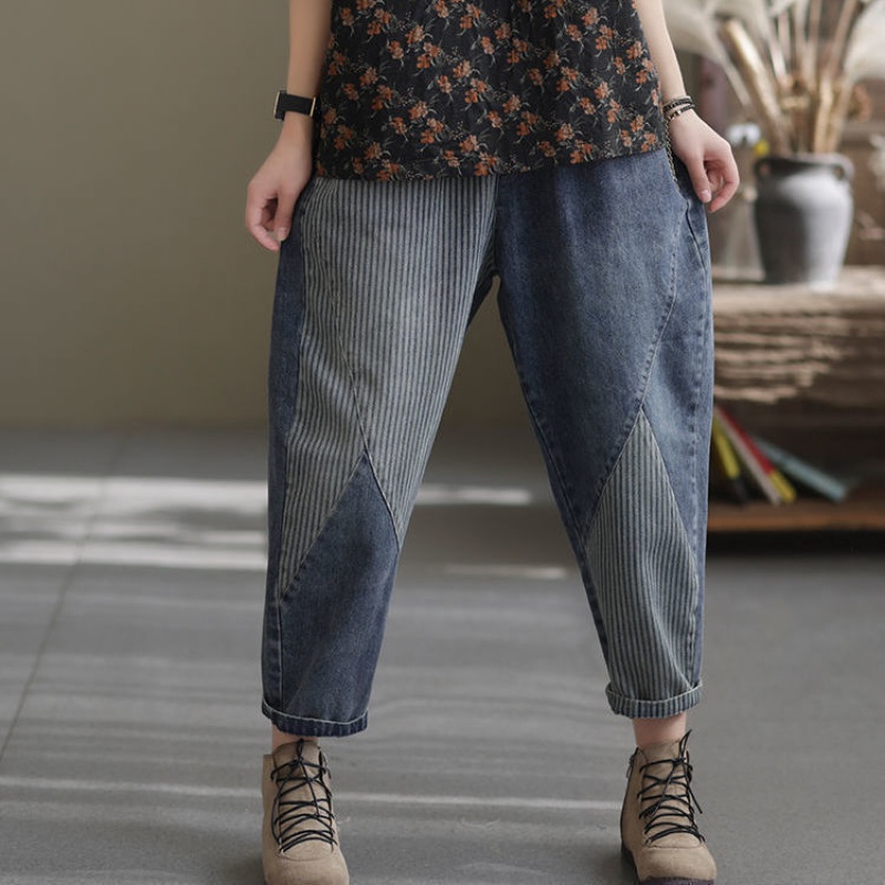 Quần Jeans Nữ Lưng Thun Ống Rộng Thời Trang Retro
