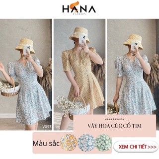 Đầm váy nữ hoa cúc nhí thiết kế cổ chữ v hana 3 màu size s, m, l - v053