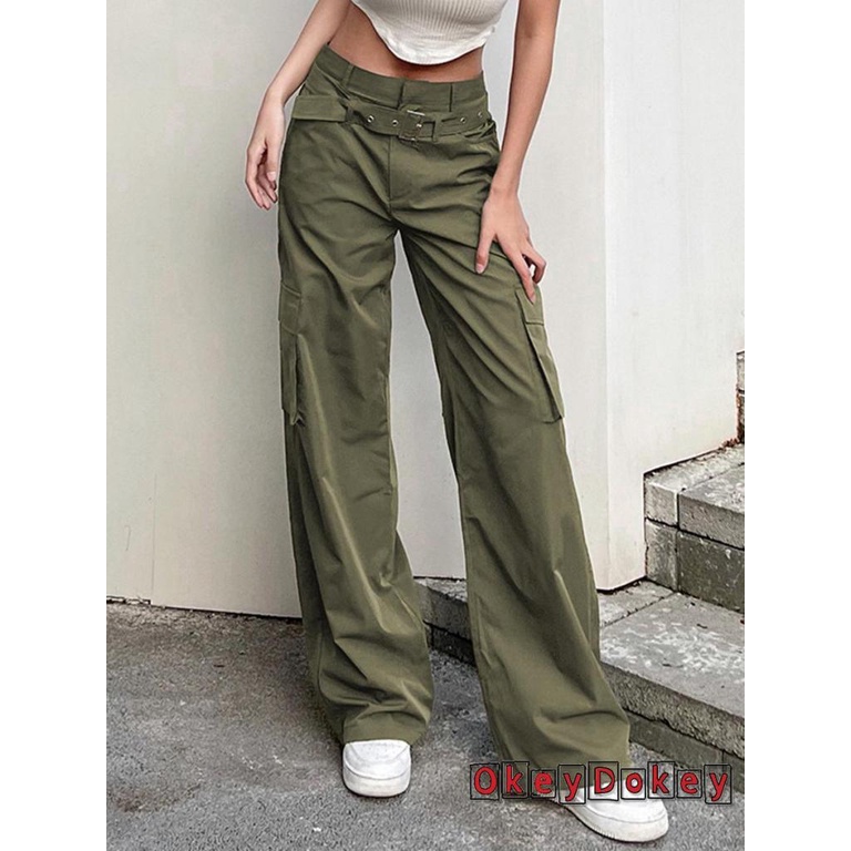 Quần Dài Lưng Cao Ống Đứng Màu Trơn Phối Túi Thời Trang Cho Nữ