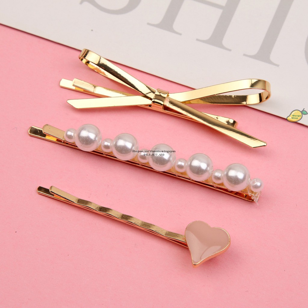 Set kẹp tóc nơ trái tim