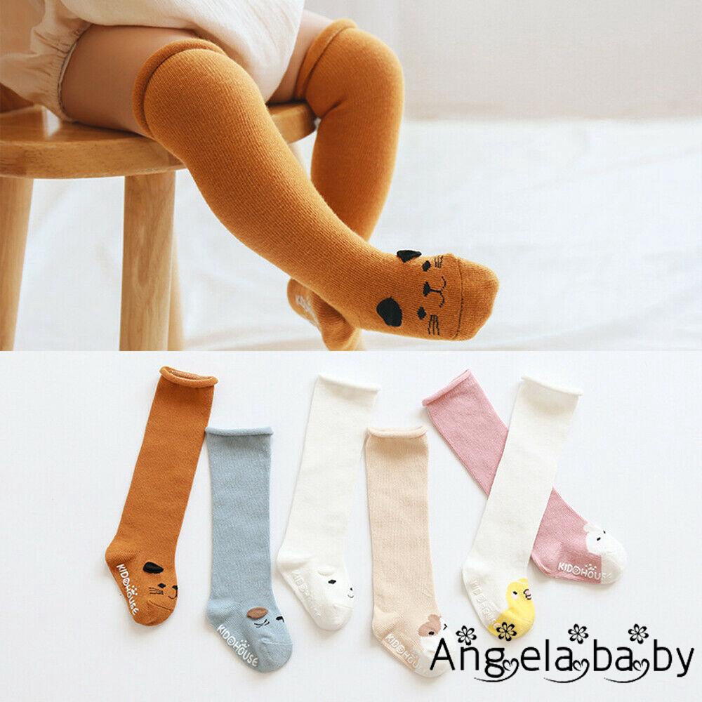 Tất Đầu Gối Vải Cotton Phối Hình Hoạt Hình Cho Bé Gái (0-3 Tuổi)