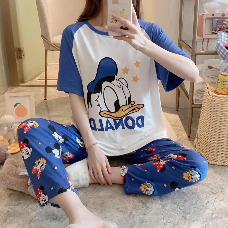 [Sẵn] Đồ bộ thun cotton quần dài, đồ mặc ở nhà Quảng Châu, pijama họa tiết hoạt hình dễ thương