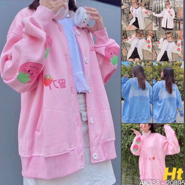Áo Khoác Cardigan Nỉ Bông Form Rộng Hàng QC Dày Dặn Áo Cardigan Nữ Nỉ Ngoại in 2 TAY DÂU - AK3358