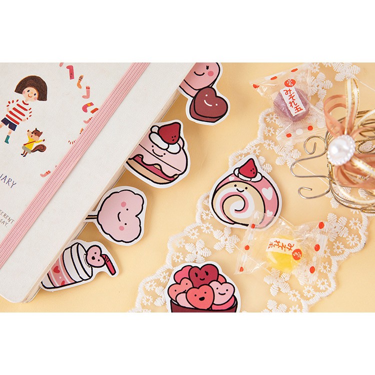 Hộp 45 miếng sticker mẫu bánh cuộn tròn đỏ