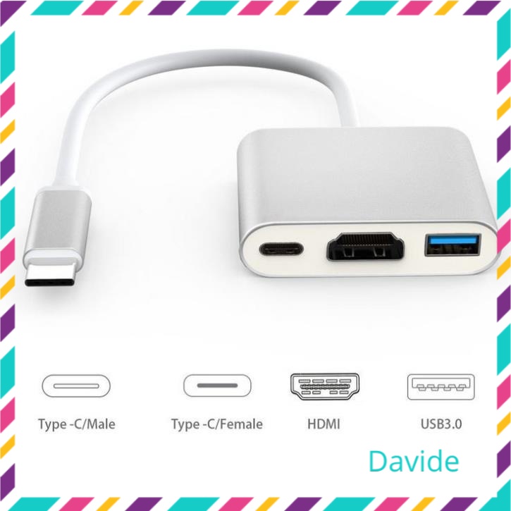 Cáp chuyển đổi từ typec sang HDMI + USB 3.0 kết nối tivi máy chiếu macbook, điện thoại cáp typec to HDMI
