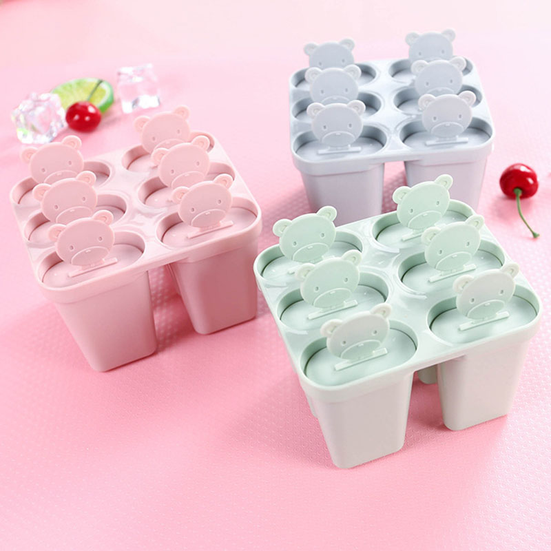 Bear Head Shaped Popsicle Ice Cream Mold PP Material Use Safe Frozen Popsicle Ice Cream Models with Lid Long Handle To Easily Take Popsicle Cute DIY Funny Free Matching Combination