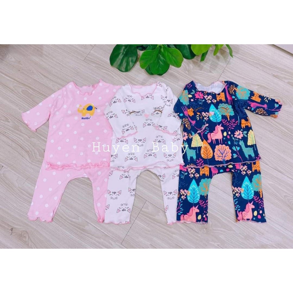 (Được lựa mẫu) Bộ Thun Mát HOTGA dài tay cho Bé Gái - Đồ Bộ Sơ Sinh Cho Bé Gái (3 - 12kg)