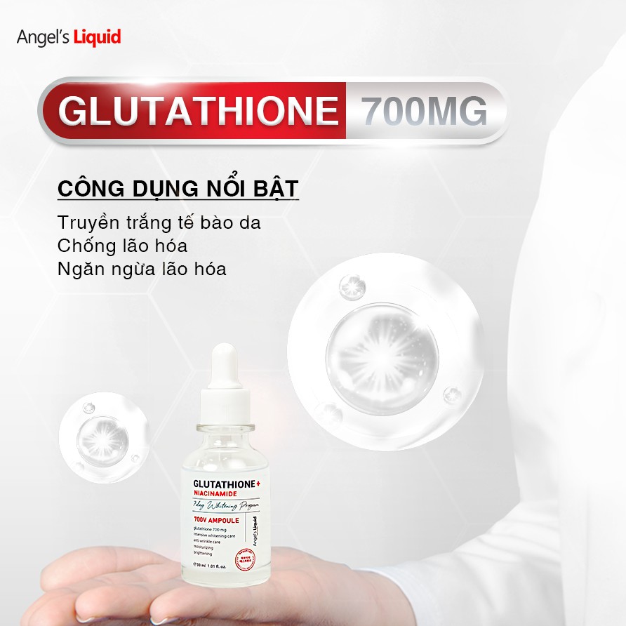 Huyết thanh truyền trắng hỗ trợ giảm nám Angel’s Liquid GLUTATHIONE + NIACINAMIDE V-AMPOULE