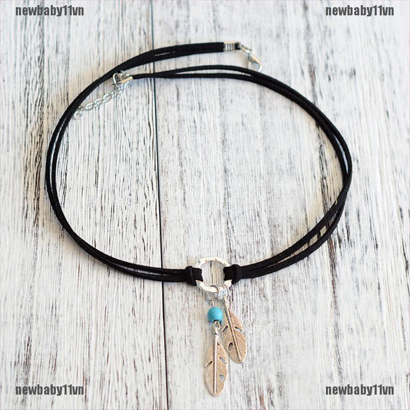 Vòng Cổ Choker Mặt Lông Vũ Phong Cách Bohemian Thời Trang