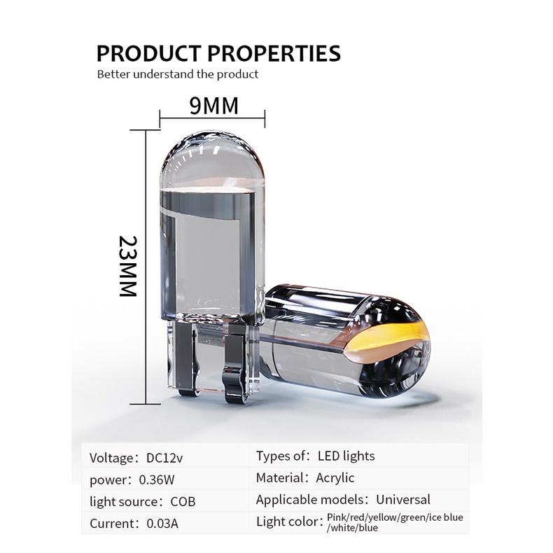 Set 10 Đèn led w5w 194 t10 cob 6000k Ánh Sáng Trắng / Xanh / Đỏ Gắn Biển Số Xe Ô Tô