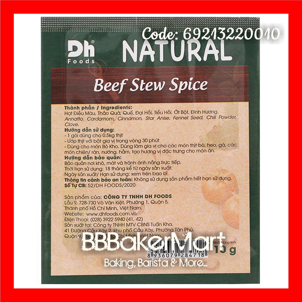 Gia vị nấu Bò Kho NATURAL DH Foods - 1 Gói 10gr
