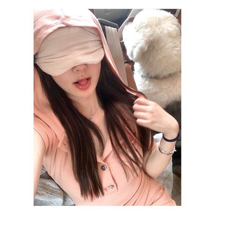 Đầm Tay Ngắn Có Nón Màu Hồng Đào Ngọt Ngào Thiết Kế Mới 2021