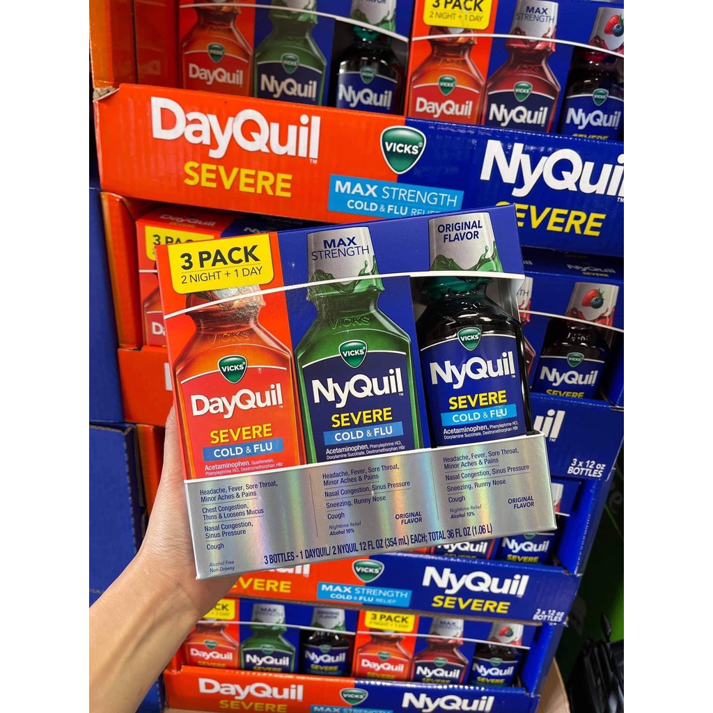 Siro Vicks DayQuil & NyQuil Cold & Flu - Set 03 chai x 354 ml  DATE 2025