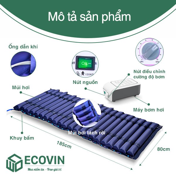 Đệm Hơi Chống Loét, Nệm Chống Loét Cho Người Ốm, Người Già, Người Gặp Tình Trạng Bị Liệt, Hỗ Trợ Hạn Chế Lở Loét Da