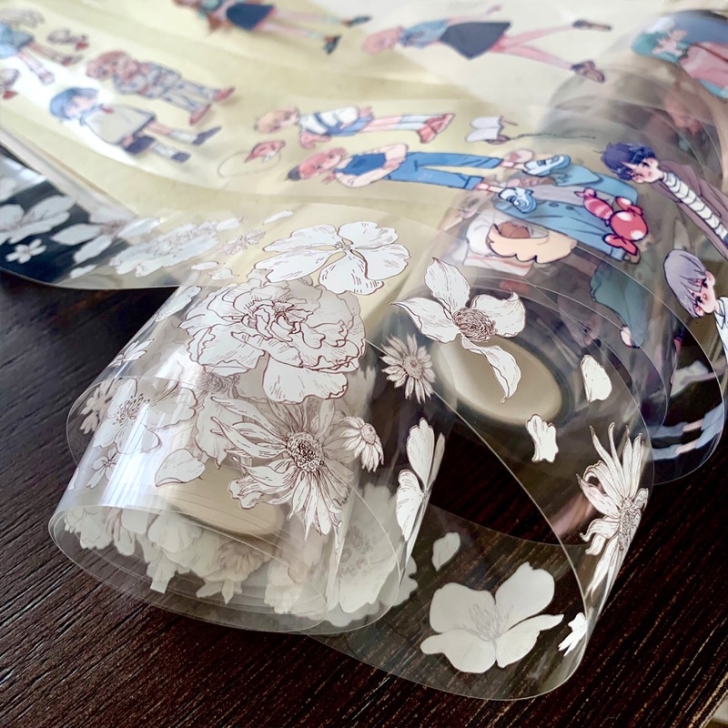 3 mẫu băng dính PET tape hoạ tiết hoa và nhân vật đáng yêu của Enoma Studio