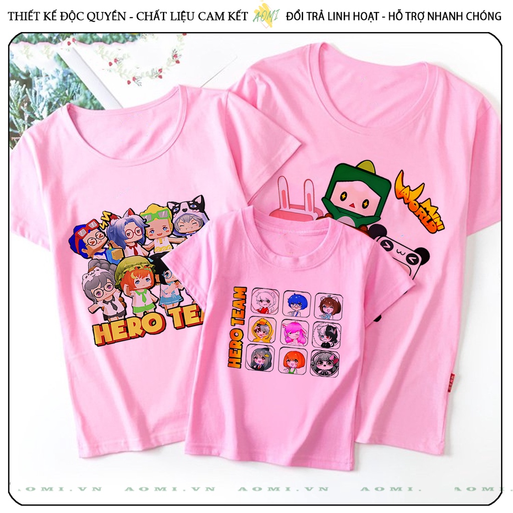 ÁO THUN HERO TEAM PINK MINI WORLD PHÔNG NAM NỮ GIA ĐÌNH CẶP ĐÔI CÓ SIZE TRẺ EM CHO BÉ TRAI GÁI AOMIVN