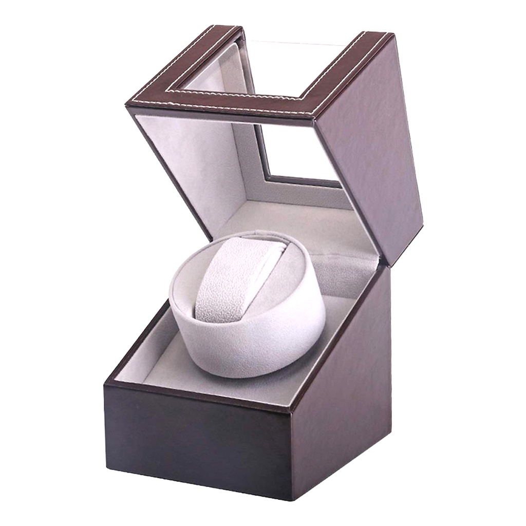 Hộp lên cót tự động cho 1 chiếc đồng hồ cơ, hộp 1 xoay cho đồng hồ bọc da nâu sang trọng