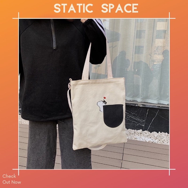 TÚI TOTE BAG GẤU TRẮNG 2 MÀU ĐEN/TRẮNG - STATIC SPACE