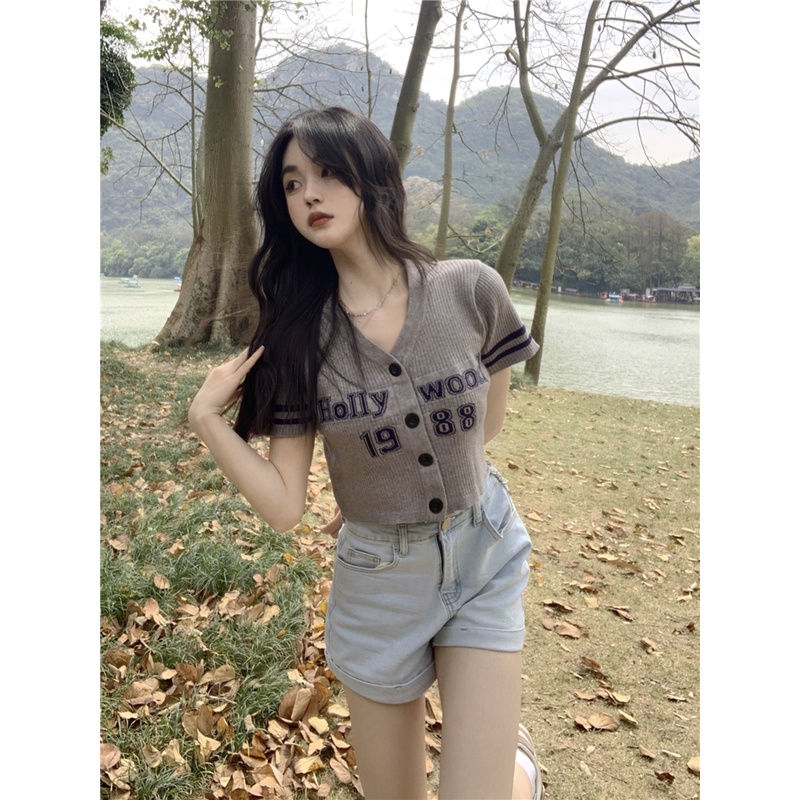Xiaozhainv Áo cardigan Ngắn Tay Cổ Chữ V Phong Cách Hàn Quốc Cho Nữ | BigBuy360 - bigbuy360.vn