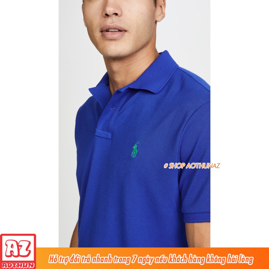 Áo thun Nam màu xanh bích cổ trụ polo logo thêu - Vải cá sấu cao cấp MT498