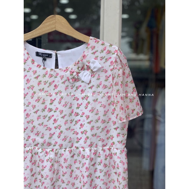 [HANNA] Đầm bầu hoa nhí vải voan mát mùa hè không nhăn có túi thiết kế dáng baby doll dễ thương cho mẹ trẻ có size 80kg