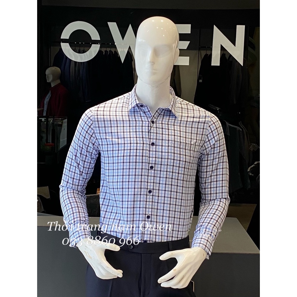 OWEN - Áo sơ mi dài tay Owen REGULAR FIT chất SỢI TRE kẻ ca rô xanh 22550