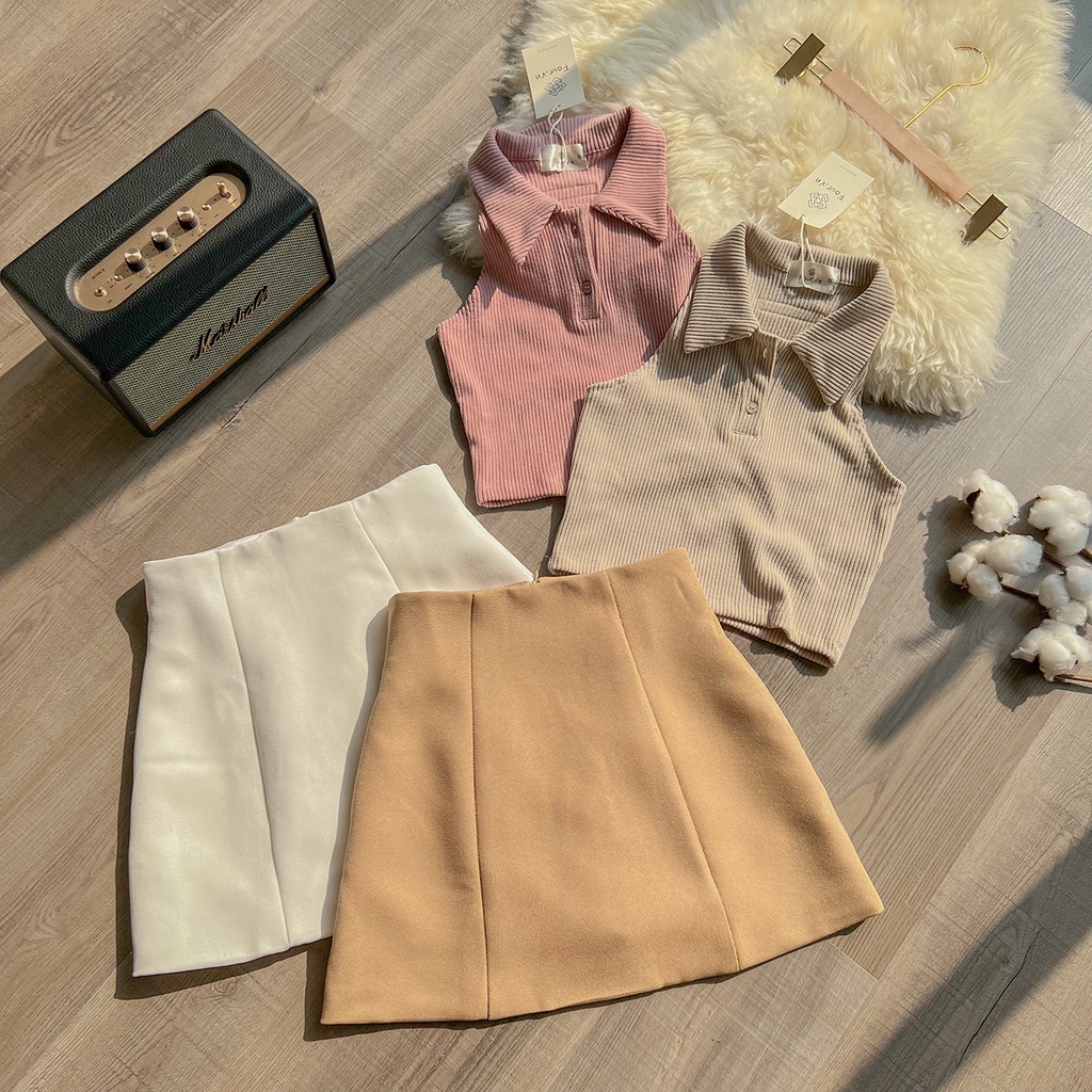 Áo thun sơ mi nữ trơn hàn quốc, 3 lỗ polo form croptop tay ngắn ôm body Four Studio A21