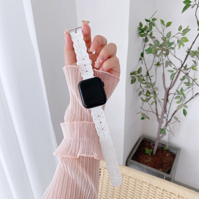 Dây Đeo Đồng Hồ Bằng Silicone In Hoa Tuyết 45 41 40 44 42 38 MM Cho iwatch series 7 6 5 4 3 SE