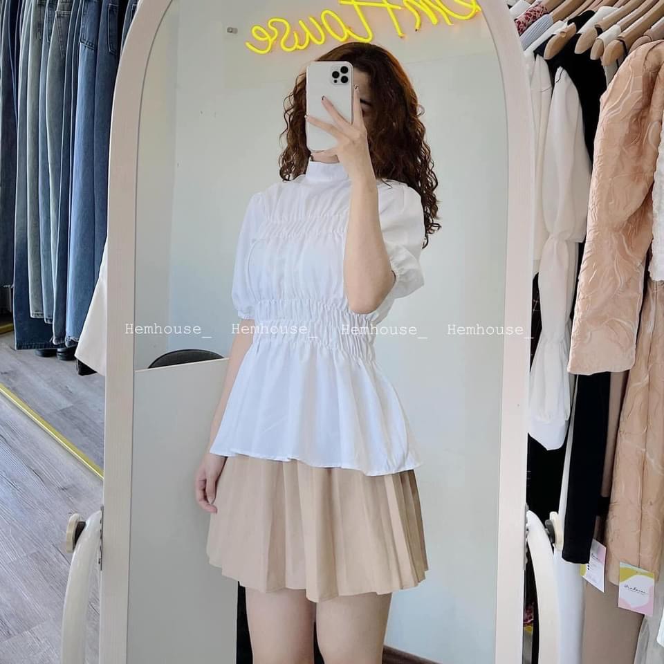 Set Áo Trấng Cổ Tàu Kèm Chân Váy Xếp Ly Siêu Xinh | BigBuy360 - bigbuy360.vn
