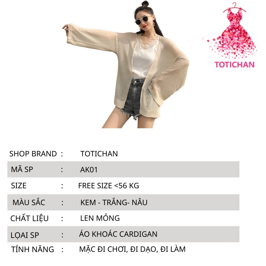 Áo khoác cardigan nữ len mỏng form rộng siêu hot TOTICHAN AK01