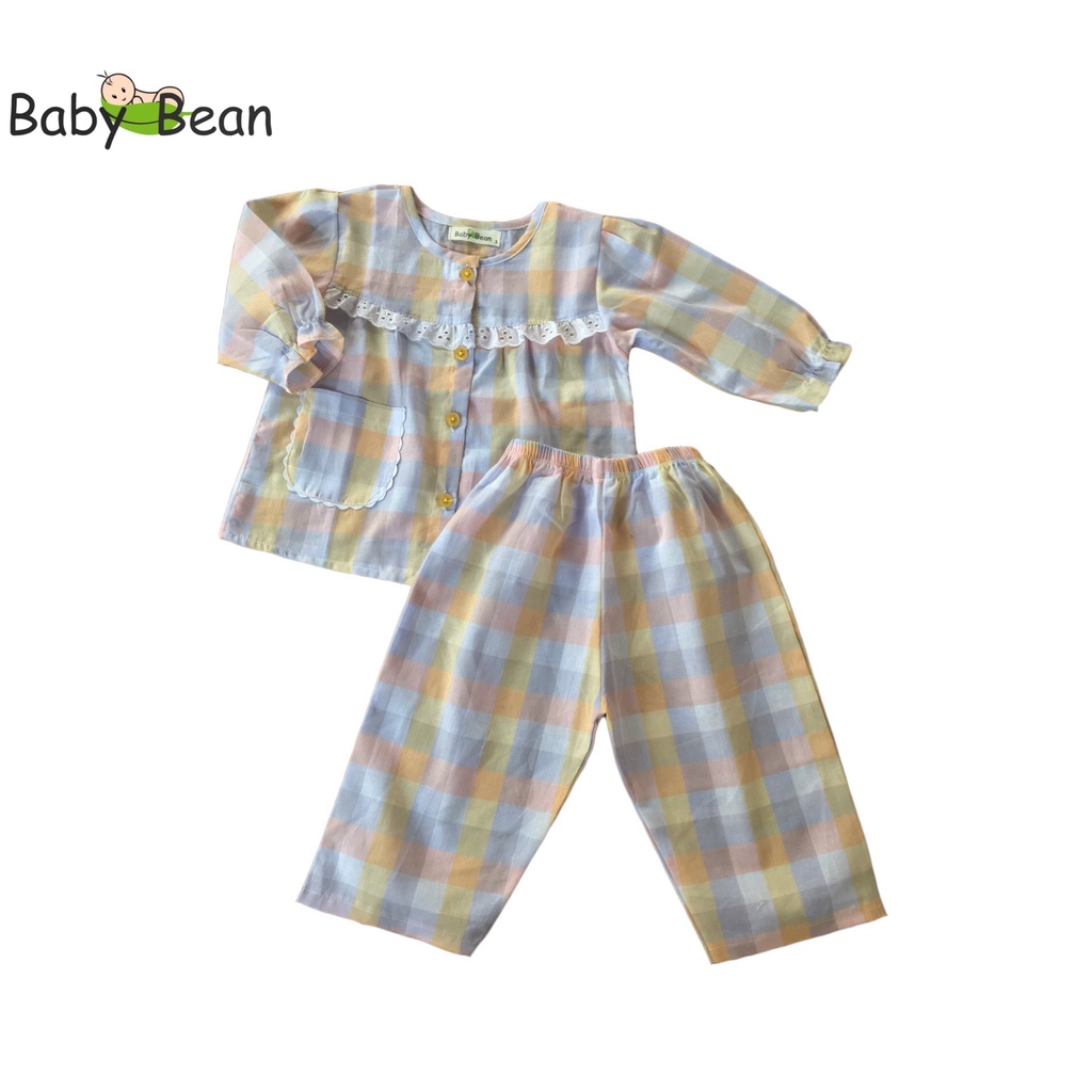 [MÃ THƯƠNG HIỆU YÊU THÍCH Voucher giảm 10%] Đồ Bộ Phối Ren Tay Dài Quần Dài Bé Gái BabyBean