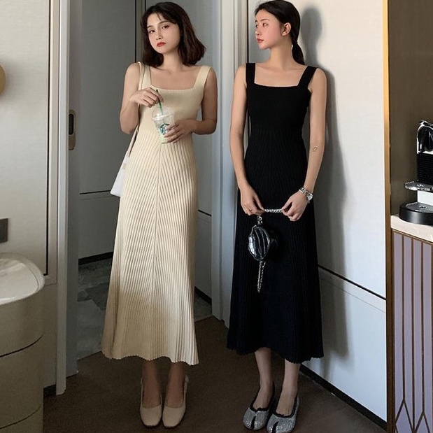 [MURIOKI] Đầm Dệt Kim Không Tay Cổ Vuông Dáng Chữ A Thời Trang Dành Cho Nữ