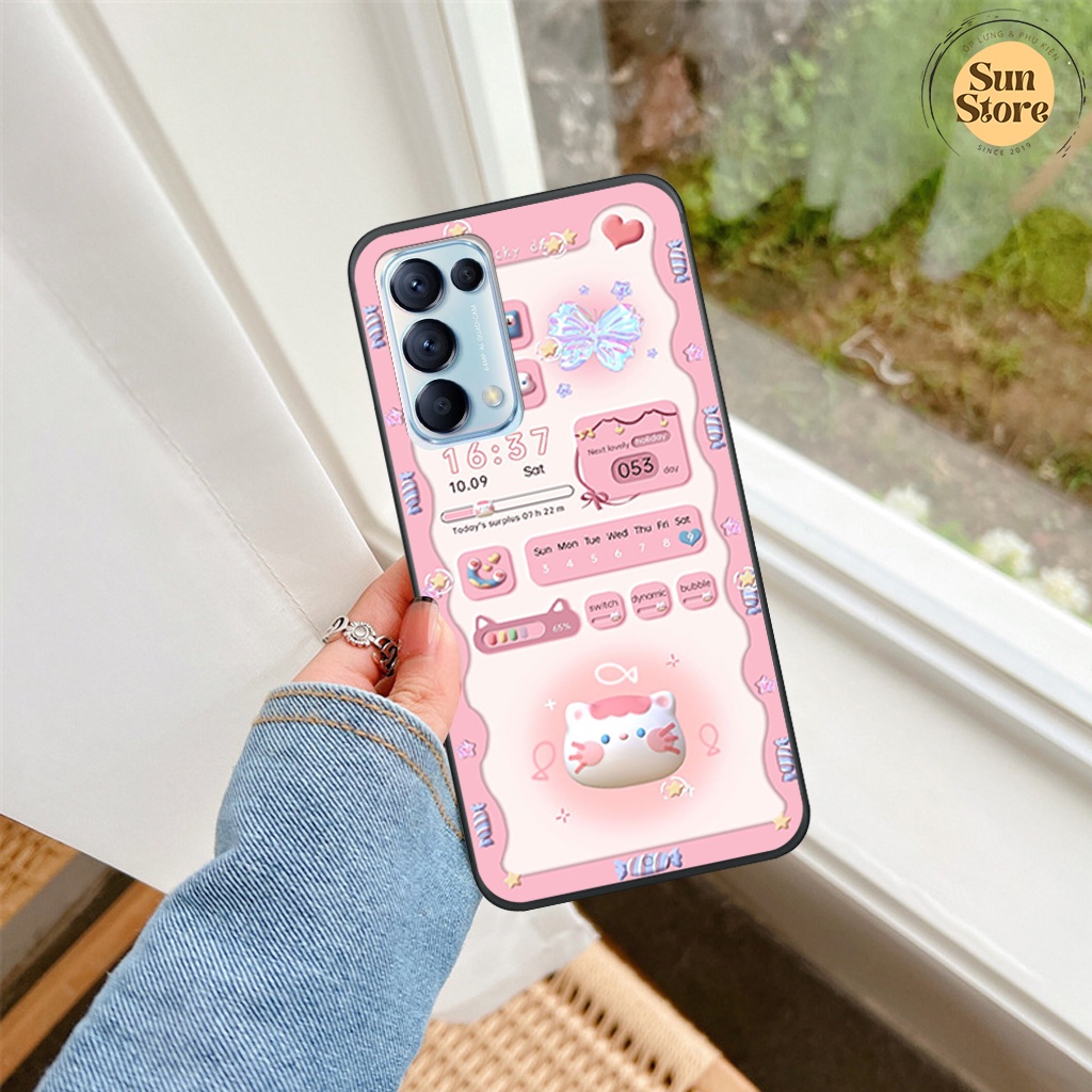 Ốp lưng Oppo Reno 5 - Reno 4 hoạ tiết 3D nền kẻ caro, gấu đáng yêu viền dẻo