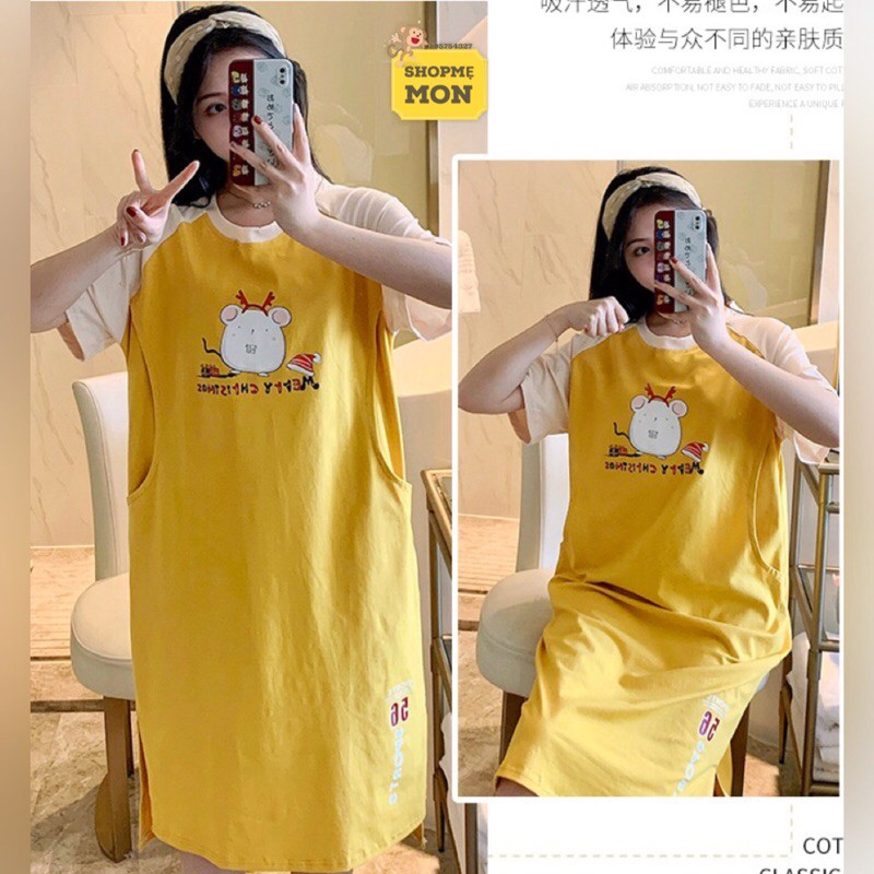 Váy Bầu Mặc Nhà Cho Con Bú Chất Cotton Co Giãn
