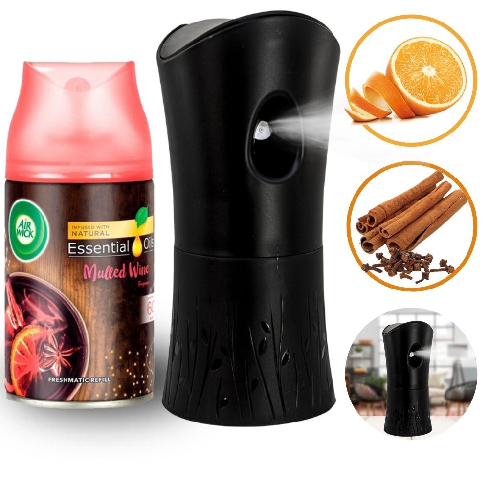 Combo máy phun + bình xịt tinh dầu tự động Air Wick  250ml - cam, quế, đinh hương, thơm phòng, kháng khuẩn