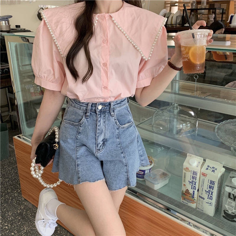 Áo Sơ Mi Cổ Thủy Thủ Đính Hạt Thời Trang Hàn Quốc Cho Nữ