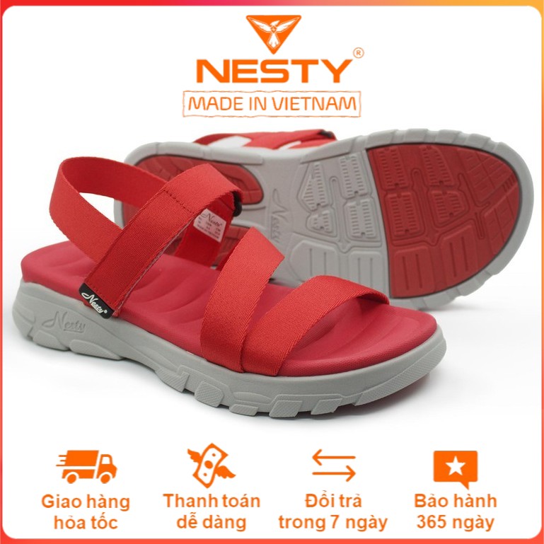 Giày sandal quai chéo nam nữ unisex, xăng đan cực êm NESTY SB12-DDO đỏ đế trắng