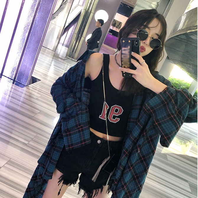 Áo 2 dây cotton in chữ ôm dáng phong cách Hàn Quốc thời trang xuân hè phong cách thể thao