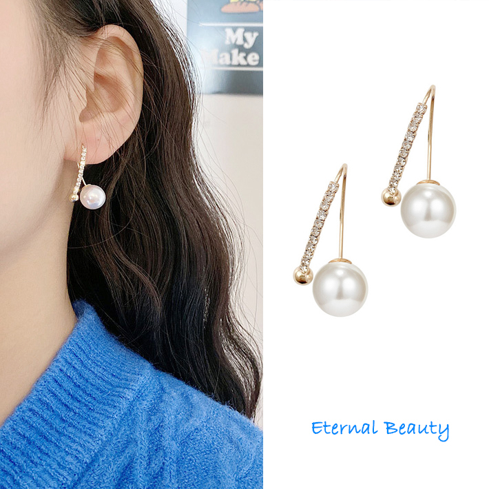 Simple design faux pearl earrings ear hooks fashion accessories