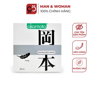 Bao cao su Siêu mỏng Không mùi Okamoto Skinless Skin Purity Hộp 3 cái CON300